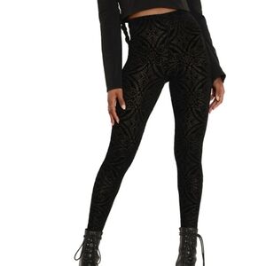 BlackMilk Burned Velvet High Waisted Leggings Sheer Jacquard Black Large L